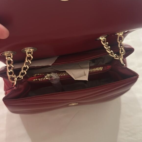 Mario Valentino Cherry Red Gold Tone Privilege Flap Chan Strap Purse - Picture 10 of 11